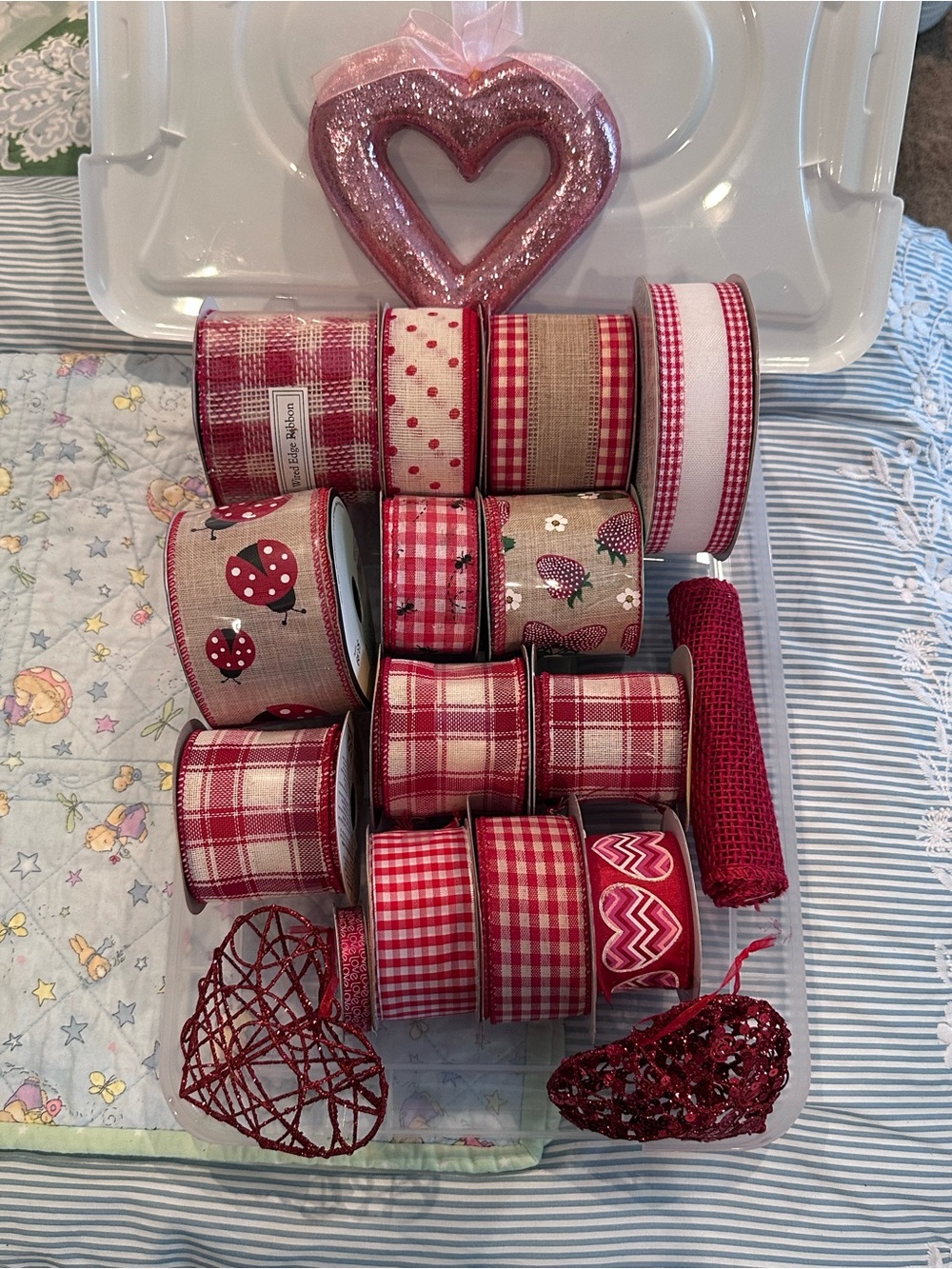 Holiday Time Red Ribbon & Heart decor